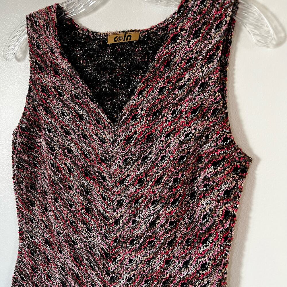 Coin Knit Multicolored Sleeveless V-neck Top Size Small